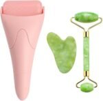 3-in-1 Natural Jade Roller & Gua Sha Set – Face and Eye Ice Roller for Cooling Facial Massage & Skin Care