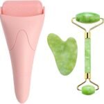 3-in-1 Natural Jade Roller & Gua Sha Set – Face and Eye Ice Roller for Cooling Facial Massage & Skin Care