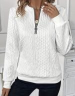 Women's Quilted Sweatshirt – Zipper Neck Long Sleeve Loose Pullover - Image 2