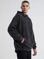 SnowElve Mens Hoodies Vintage Oversized Hoodie Acid Wash Couples Cotton Pullover Hoodies for Men Streetwear Sweatshirts(Black,L) - Image 2