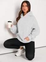 Women's Oversized Fleece Hoodie, Cozy Plush Pullover Sweatshirt with Pocket - Image 2