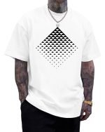 Mens Graphic T-Shirts Triangle Geometric Gradient Art Short Sleeve Summer Top Crewneck Casual Tees for Men White