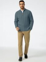 Men’s Quarter-Zip Pullover Sweater – Cable Knit Casual Stand Collar Textured Knit - Image 3