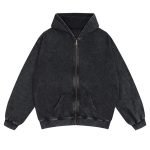 Unisex Vintage Acid Wash Zip-Up Hoodie – Oversized Streetwear Sweatshirt with Hood