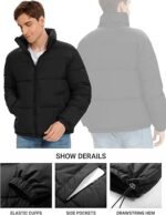 PEHMEA Men’s Puffer Jacket Stand Collar Zipper Coat with Pockets Retro Bubble Outwear for Winter - Image 6