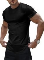 Men’s Muscle Fit Short Sleeve T-Shirt – Slim Fitted Crew Neck Longline Tee for Gym & Workout