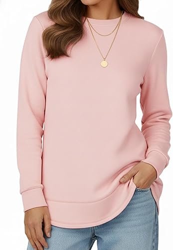 61n09k2z29L._AC_SY500_ Women's Long Sleeve Crewneck Sweatshirt – Loose Fit Pullover Tunic Top - Image 1