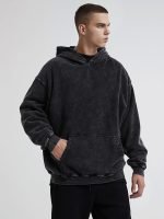 SnowElve Mens Hoodies Vintage Oversized Hoodie Acid Wash Couples Cotton Pullover Hoodies for Men Streetwear Sweatshirts(Black,L) - Image 5