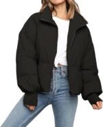 Women's Cropped Puffer Jacket – Quilted Baggy Winter Coat with Full Zip & Side Pockets
