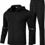 Men’s 2-Piece Tracksuit Set – Full-Zip Hoodie Jacket & Sport Jogger Pants with Zipper Pockets