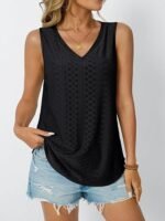 Women Summer Tank Top Eyelet Embroidery 2026 Spring Vacation Sleeveless V Neck Loose Fit Shirt Fashion Casual Clothes - Image 3