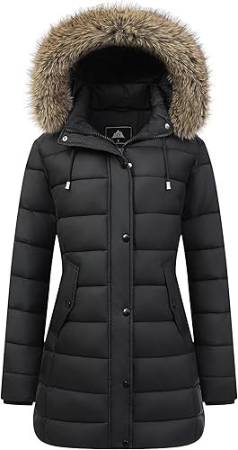 71+1-xlH5XL._AC_SY500_ Women's Long Winter Puffer Coat – Thickened Down Jacket with Waterproof Fabric & Removable Faux Fur Hood - Image 1