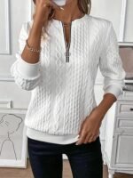 Women's Quilted Sweatshirt – Zipper Neck Long Sleeve Loose Pullover - Image 6