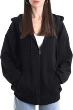 Oversized Women's Zip-Up Hoodie – Lightweight Soft Drop Shoulder Sweatshirt Jacket