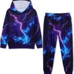 Boy 2 Pcs Clothes Cool 3D Printing Long Sleeve Hoodie & Sweatpants Outfit for 5-12 Years