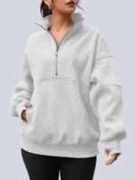 Women's Quarter Zip Oversized Fleece Sweatshirt – Mock Neck Pullover Hoodie - Image 4