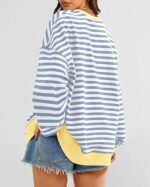 Women's Oversized Striped Sweatshirt – Crewneck Long Sleeve Pullover - Image 2
