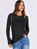Women Long Sleeve Rib Knit Slim Fit Tops Basic Tee 2025 Fall Outfits Casual T-Shirt Underscrubs Layer Clothes - Image 4