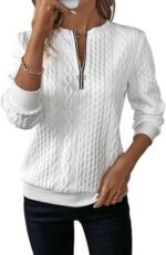 Women's Quilted Sweatshirt – Zipper Neck Long Sleeve Loose Pullover