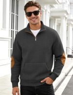 Men’s Stand Collar Quarter-Zip Sweatshirt – Fall Waffle Pullover with Long Sleeves and Pockets - Image 6