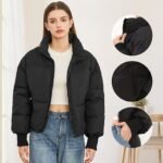 Women's Cropped Puffer Jacket – Quilted Baggy Winter Coat with Full Zip & Side Pockets - Image 4