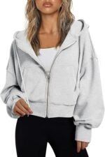 Women’s Lightweight Full-Zip Up Sweatshirt – Cozy Cotton Blend Fleece Jacket with Pockets
