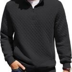 Men’s Quarter-Zip Quilted Pullover – Knit Long Sleeve Mock Neck Sweater with Pocket