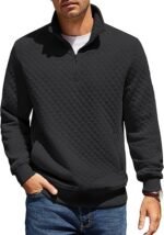 Men’s Quarter-Zip Quilted Pullover – Knit Long Sleeve Mock Neck Sweater with Pocket