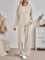 Women's 2-Piece Lounge Sweatsuit – Long Sleeve Pullover & Wide Leg Pants Set - Image 5