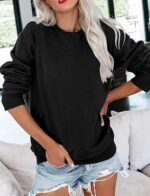 Women's Long Sleeve Crewneck Sweatshirt – Lightweight Pullover with Pocket - Image 3