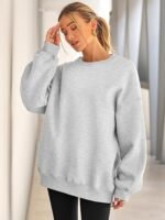 Women's Oversized Fleece Crewneck Sweatshirt – Comfy Long Sleeve Pullover - Image 2
