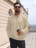 Men’s Casual Pullover Sweatshirt – Long Sleeve Stand Collar Quarter-Button Sweater - Image 3