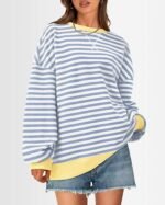 Women's Oversized Striped Sweatshirt – Crewneck Long Sleeve Pullover - Image 3