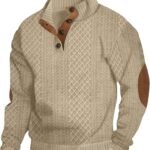 Men’s Casual Pullover Sweatshirt – Long Sleeve Stand Collar Quarter-Button Sweater