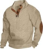Men’s Casual Pullover Sweatshirt – Long Sleeve Stand Collar Quarter-Button Sweater