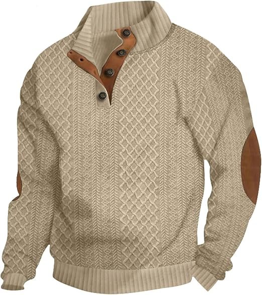 71EAeDCOQ3L._AC_SX522_ Men’s Casual Pullover Sweatshirt – Long Sleeve Stand Collar Quarter-Button Sweater - Image 1