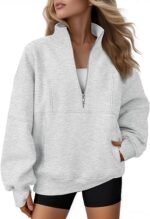 Women's Quarter Zip Oversized Fleece Sweatshirt – Mock Neck Pullover Hoodie