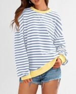 Women's Oversized Striped Sweatshirt – Crewneck Long Sleeve Pullover - Image 4