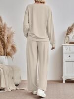Women's 2-Piece Lounge Sweatsuit – Long Sleeve Pullover & Wide Leg Pants Set - Image 4