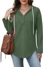 Women's V-Neck Button Sweatshirt – Loose Fit Long Sleeve Pullover - Image 4