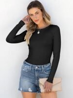 Women Long Sleeve Rib Knit Slim Fit Tops Basic Tee 2025 Fall Outfits Casual T-Shirt Underscrubs Layer Clothes - Image 3
