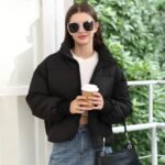 Women's Cropped Puffer Jacket – Quilted Baggy Winter Coat with Full Zip & Side Pockets - Image 6