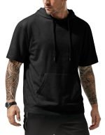 Men’s Short Sleeve Hoodie – Lightweight Cotton Hooded T-Shirt with Pocket