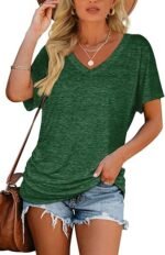 Womens Summer T-Shirts Short Sleeve V Neck Dolman Tops with Side Shirring Loose Fit Shirts Spring Fashion - Image 3