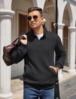 Men’s Quarter-Zip Quilted Pullover – Knit Long Sleeve Mock Neck Sweater with Pocket - Image 4