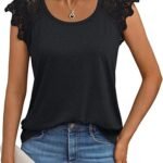 Womens Tops Casual Dressy Lace Summer Tee 2026 Cap Sleeve T Shirts Cute Basic Trendy Fashion Spring Outfits
