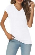 Womens V Neck T Shirts Spring Summer Cap Sleeve Basic Tees Trendy Cute Tops for Work Dressy Casual Beach Vacation - Image 2