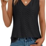 Women Summer Tank Top Eyelet Embroidery 2026 Spring Vacation Sleeveless V Neck Loose Fit Shirt Fashion Casual Clothes
