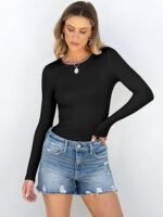 Women Long Sleeve Rib Knit Slim Fit Tops Basic Tee 2025 Fall Outfits Casual T-Shirt Underscrubs Layer Clothes - Image 2