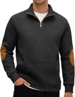 Men’s Stand Collar Quarter-Zip Sweatshirt – Fall Waffle Pullover with Long Sleeves and Pockets